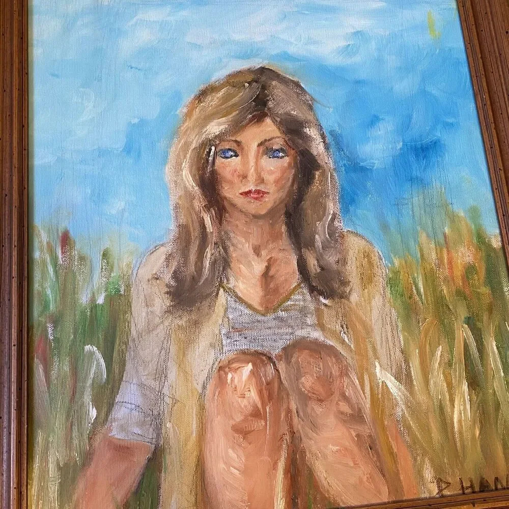 Female Portret Original Oil painting Beauty Girl Expressive Signed Framed VTG - Picture 5 of 11
